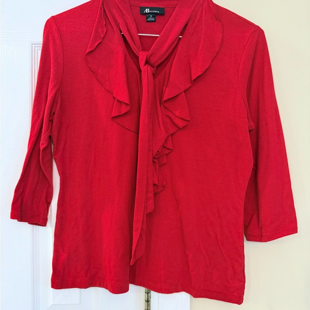 AB Studio Red Ruffle Blouse